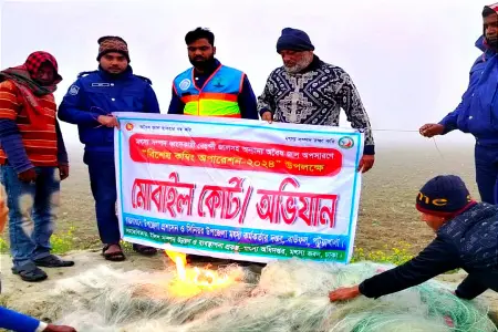 বরিশালে বিপুল পরিমানে কারেন্ট জাল ও মাছ সহ আটক