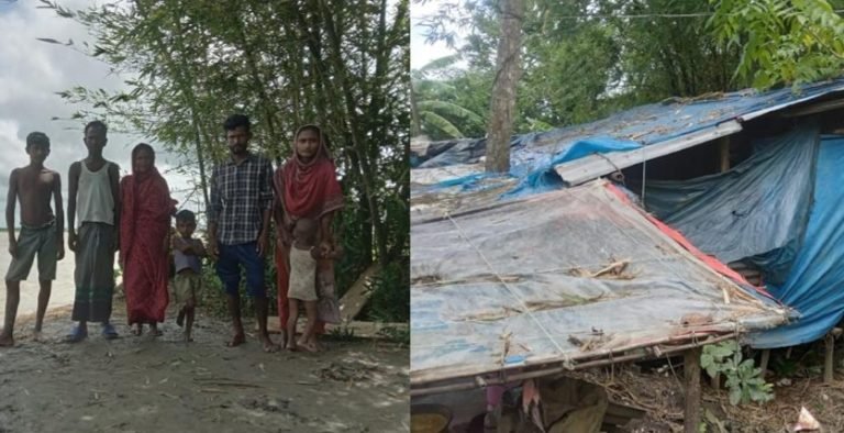 বাউফলে ১১ সদস্যের ভূমিহীন পরিবার পলেথিন ছাপড়ায় জীবনযাপন