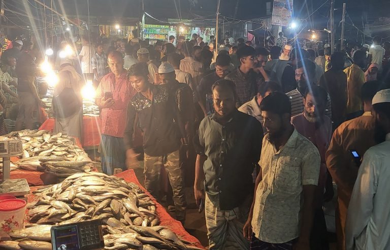 পটুয়াখালীতে ইলিশ ধরার নিষেধাজ্ঞার আগে ক্রেতাদের ভিড়