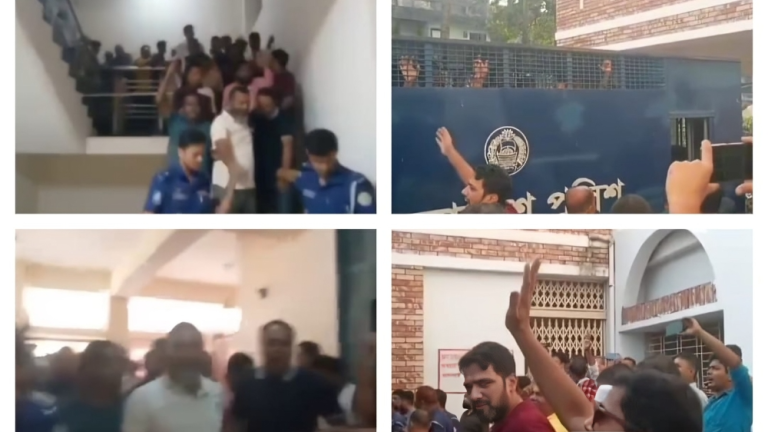 আদালত চত্বরে আওয়ামী লীগ নেতাকর্মীদের মিছিল