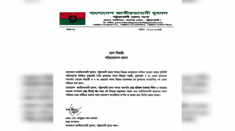 কুয়াকাটায় যুবদলের তিন নেতা বহিষ্কার