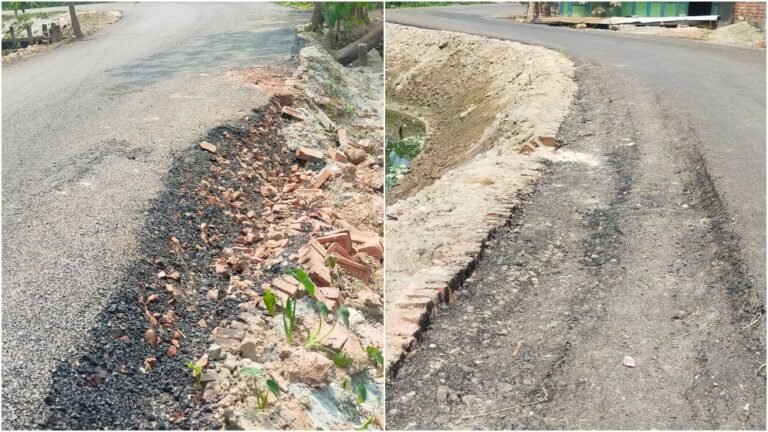 বাউফলে নবনির্মিত সড়ক একদিনেই ধসে পড়ল!