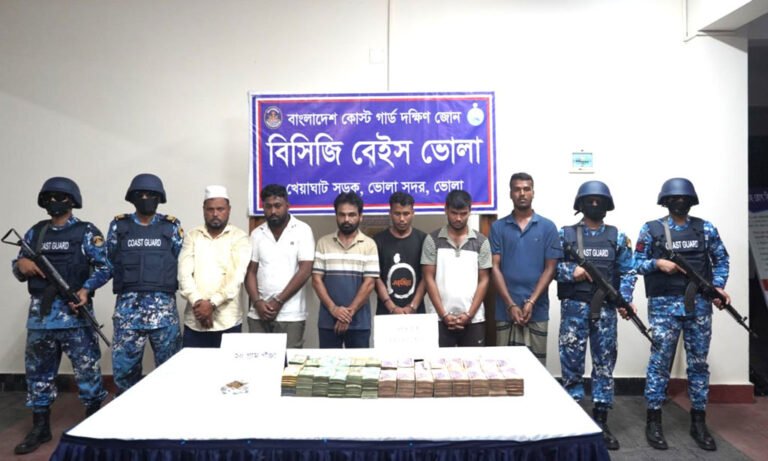 মেঘনায় কোস্ট গার্ডের অভিযান: ৫৩ ড্রেজার, ৩৬ বাল্কহেড জব্দ, ৬ জন গ্রেপ্তার