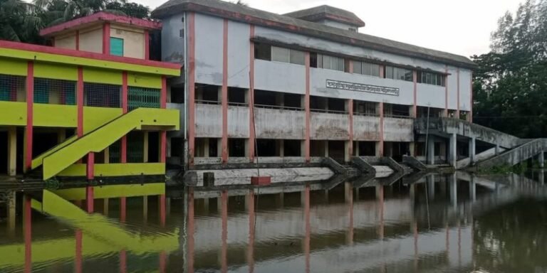 ভোলার মনপুরায় হাঁটুপানি জমে বিদ্যালয়ের মাঠে, শিক্ষার্থীদের চরম ভোগান্তি