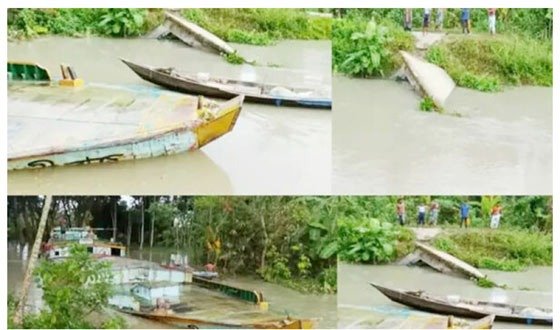 বাল্কহেডের ধাক্কায় ব্রিজ ভেঙে যোগাযোগ বিচ্ছিন্ন চার গ্রাম
