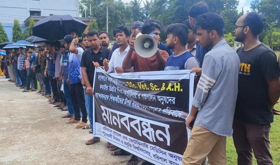 কম্বাইন্ড ডিগ্রির দাবিতে শিক্ষার্থীদের উপর হামলার প্রতিবাদে মানববন্ধন
