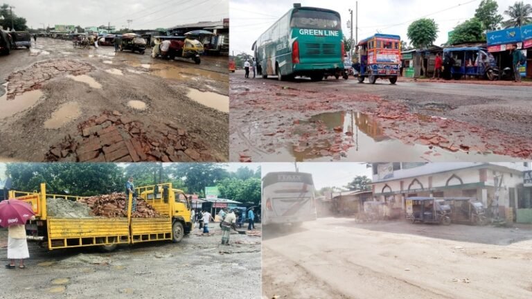 ইট-বালু দিয়ে ঢাকা-বরিশাল মহাসড়ক সংস্কার, ভোগান্তিতে যাত্রীরা